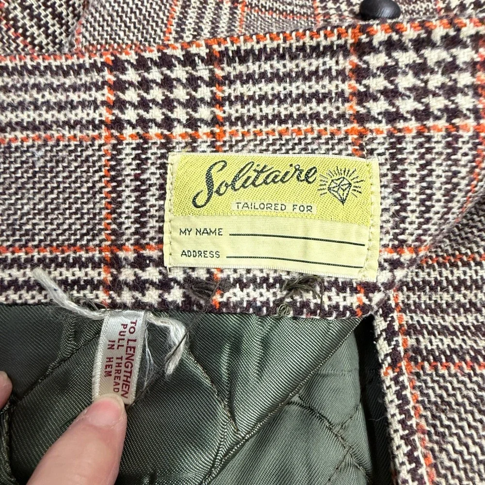 Solitaire‎ Kids Jacket 50's Plaid Double Breasted Wool Blend Leather Trim 5-6